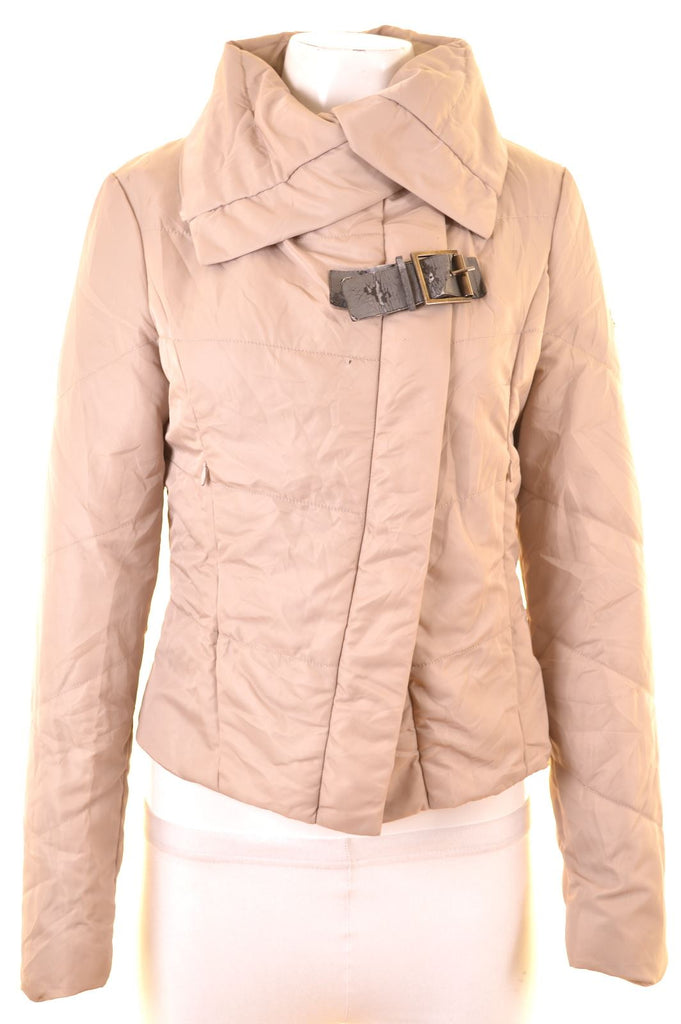 CALVIN KLEIN Womens Windbreaker Jacket Size 6 XS Beige Nylon | Vintage | Thrift | Second-Hand | Used Clothing | Messina Hembry 