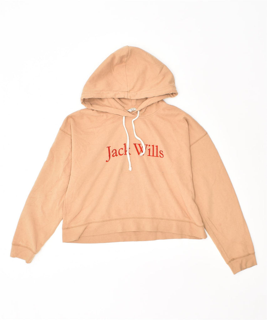 JACK WILLS Womens Crop Hoodie Jumper UK 14 Large Beige Cotton | Vintage | Thrift | Second-Hand | Used Clothing | Messina Hembry 