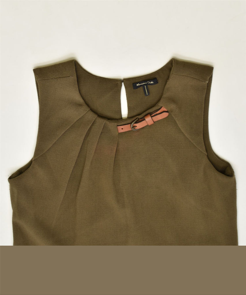 MASSIMO DUTTI Womens Sheath Dress UK 6 XS Khaki Polyester | Vintage | Thrift | Second-Hand | Used Clothing | Messina Hembry 