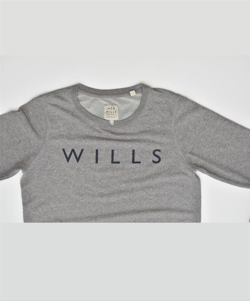 JACK WILLS Womens Graphic Sweatshirt Jumper UK 12 Large Grey Cotton | Vintage | Thrift | Second-Hand | Used Clothing | Messina Hembry 