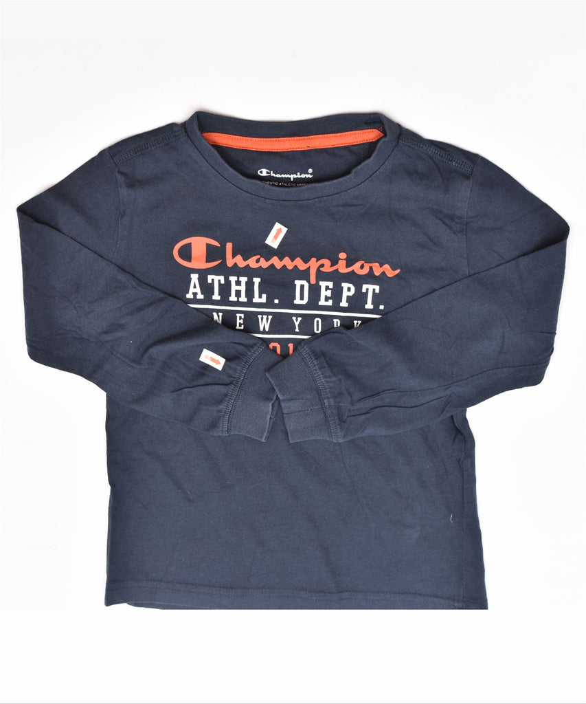 CHAMPION Boys Graphic Top Long Sleeve 3-4 Years XXS Navy Blue Cotton | Vintage | Thrift | Second-Hand | Used Clothing | Messina Hembry 