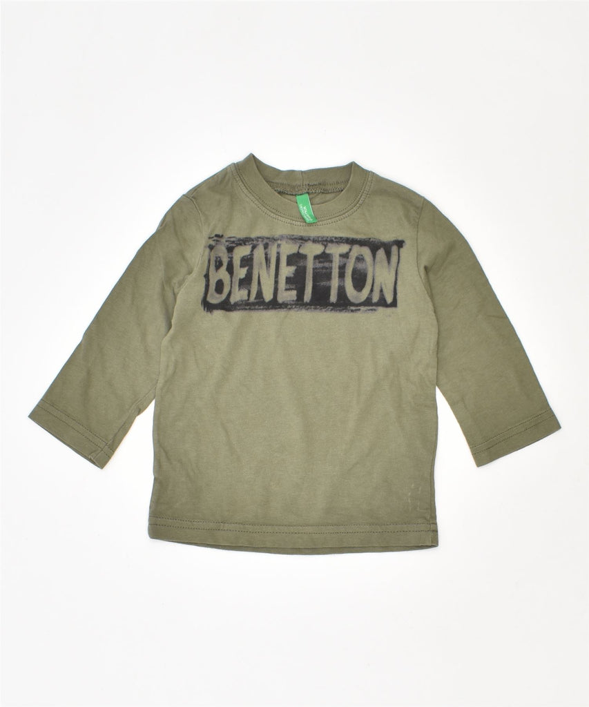 BENETTON Boys Graphic Top Long Sleeve 9-12 Months Khaki Cotton | Vintage | Thrift | Second-Hand | Used Clothing | Messina Hembry 