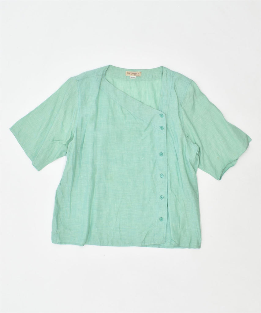 MARINA RINALDI Womens Oversized Shirt Blouse Size 19 Small Green Linen | Vintage | Thrift | Second-Hand | Used Clothing | Messina Hembry 