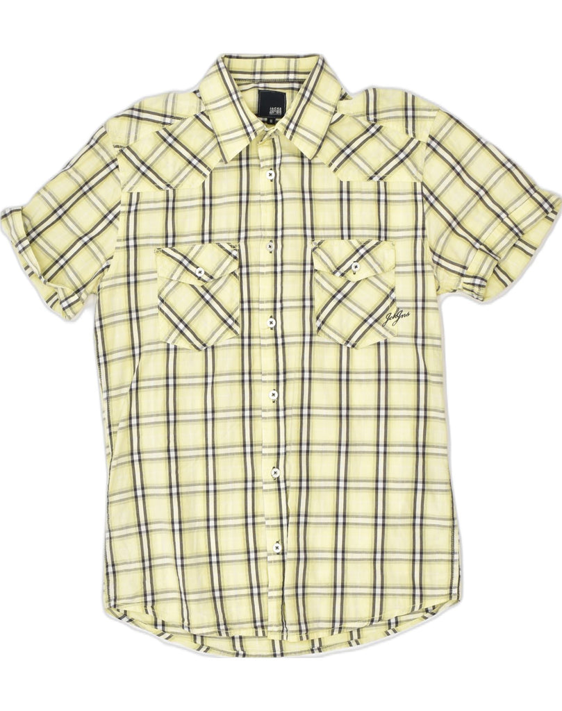 JACK & JONES Mens Short Sleeve Shirt Medium Yellow Check Cotton | Vintage | Thrift | Second-Hand | Used Clothing | Messina Hembry 