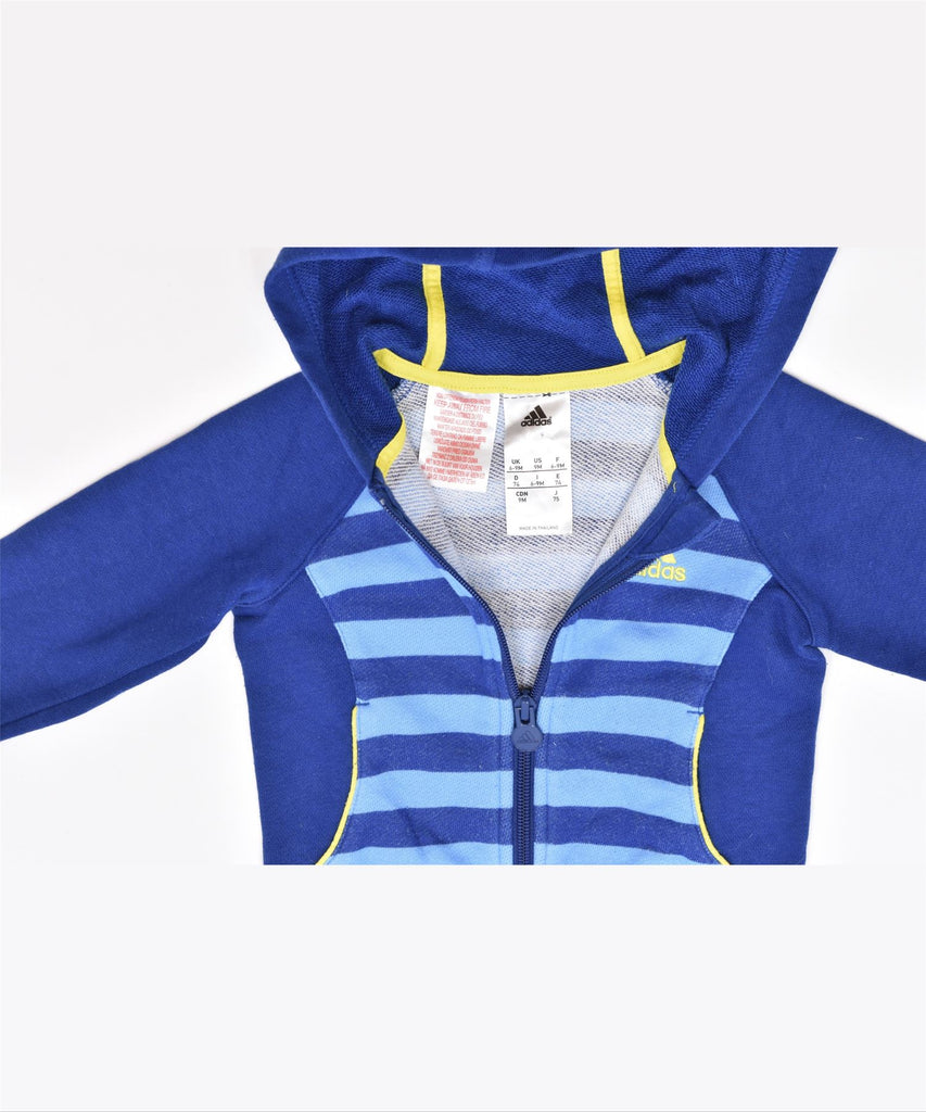 ADIDAS Boys Graphic Zip Hoodie Sweater 6-9 Months Blue Striped Cotton | Vintage | Thrift | Second-Hand | Used Clothing | Messina Hembry 