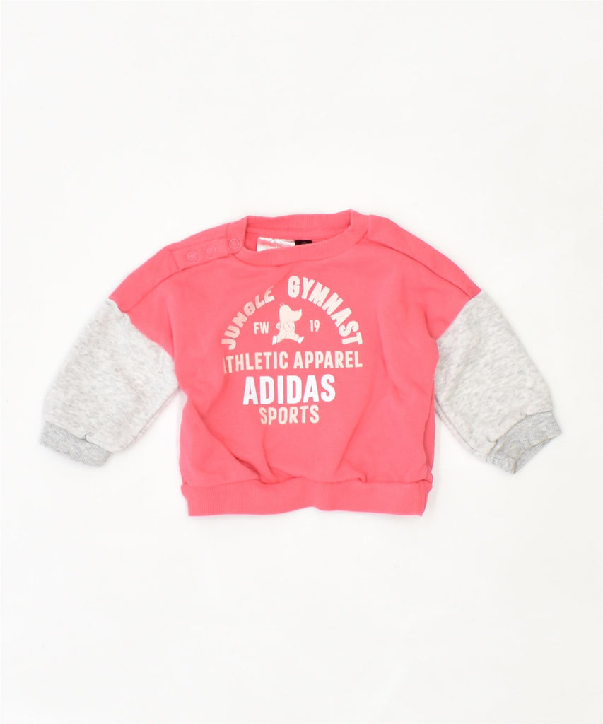 ADIDAS Girls Graphic Sweatshirt Jumper 0-3 Months Pink Polyester | Vintage | Thrift | Second-Hand | Used Clothing | Messina Hembry 