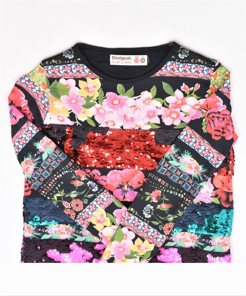 DESIGUAL Girls Top Long Sleeve 7-8 Years Multicoloured Floral Cotton | Vintage | Thrift | Second-Hand | Used Clothing | Messina Hembry 