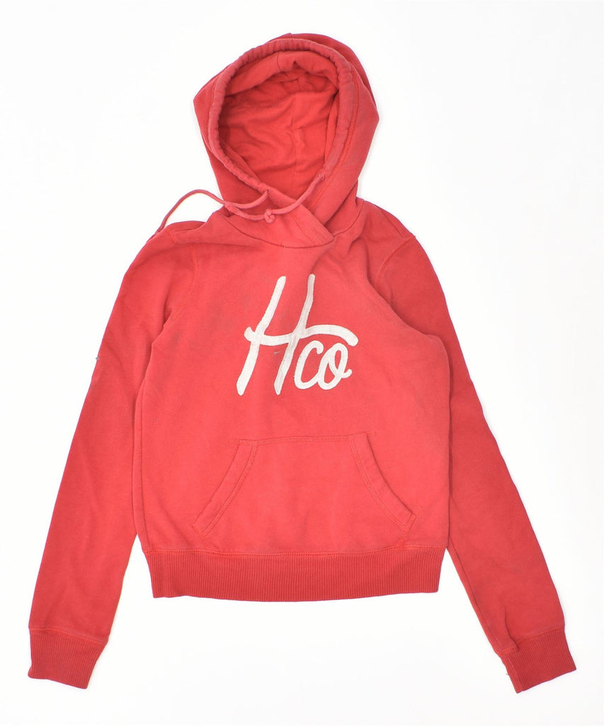 HOLLISTER Womens Graphic Hoodie Jumper UK 6 XS Red Cotton | Vintage | Thrift | Second-Hand | Used Clothing | Messina Hembry 