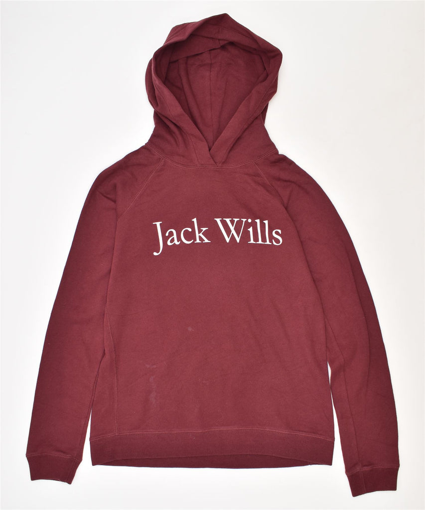 JACK WILLS Womens Loose Fit Graphic Hoodie Jumper UK 10 Small Burgundy | Vintage | Thrift | Second-Hand | Used Clothing | Messina Hembry 