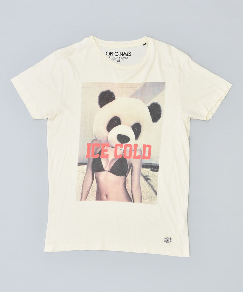 JACK & JONES Mens Graphic T-Shirt Top Medium Off White Animal Print Cotton | Vintage | Thrift | Second-Hand | Used Clothing | Messina Hembry 