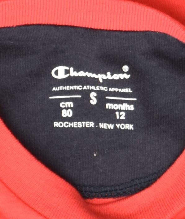 CHAMPION Boys Graphic T-Shirt Top 9-12 Months Red Cotton | Vintage | Thrift | Second-Hand | Used Clothing | Messina Hembry 