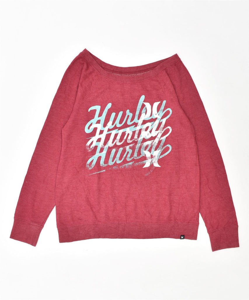 HURLEY Womens Graphic Boat Neck Jumper Sweater UK 12 Medium Red Cotton | Vintage | Thrift | Second-Hand | Used Clothing | Messina Hembry 