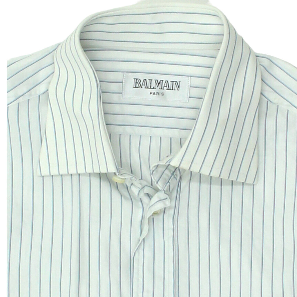 Pierre Balmain Pin Stripe Spread Collar Mens White Shirt | Vintage Designer VTG | Vintage Messina Hembry | Thrift | Second-Hand Messina Hembry | Used Clothing | Messina Hembry 