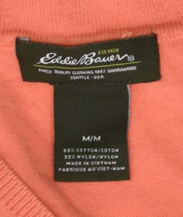 EDDIE BAUER Mens 3/4 Sleeve V-Neck Jumper Sweater UK 12 Medium Orange | Vintage | Thrift | Second-Hand | Used Clothing | Messina Hembry 