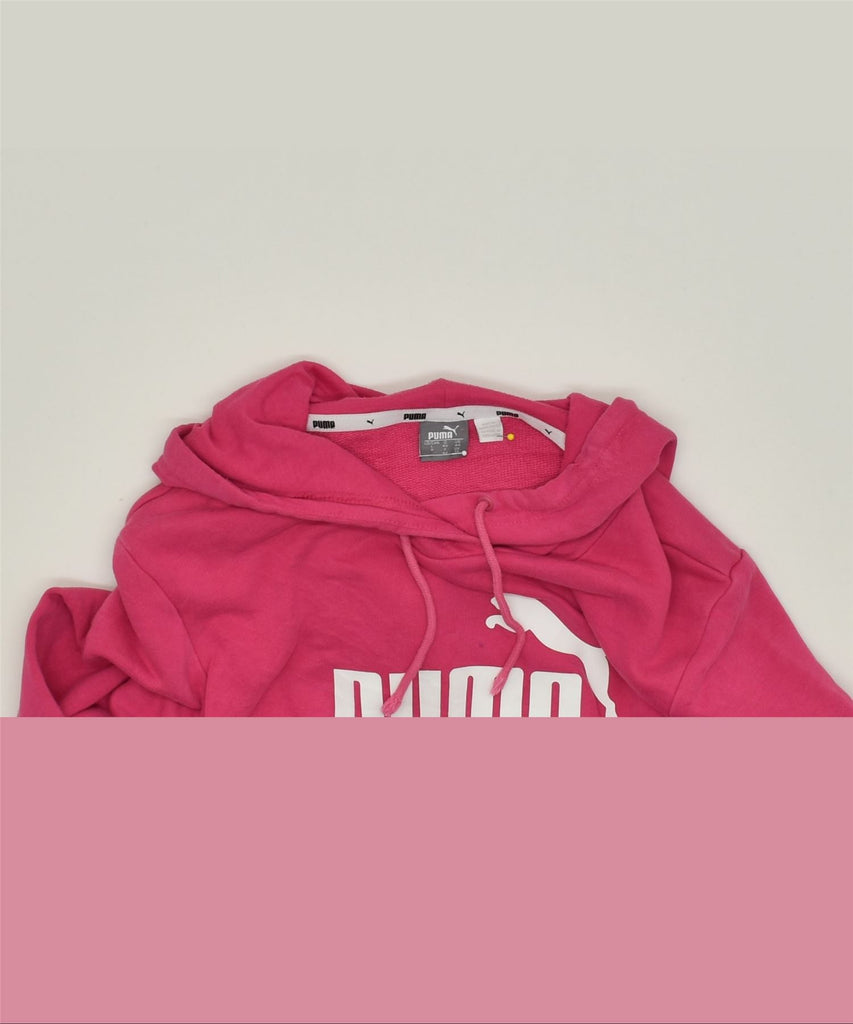 PUMA Womens Graphic Hoodie Jumper UK 14 Large Pink Cotton | Vintage | Thrift | Second-Hand | Used Clothing | Messina Hembry 