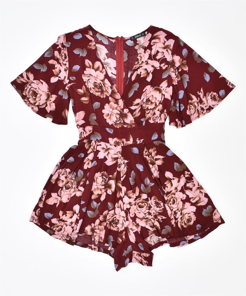 SHEIN Womens Playsuit EU 36 Small Burgundy Floral Polyester Vintage | Vintage | Thrift | Second-Hand | Used Clothing | Messina Hembry 