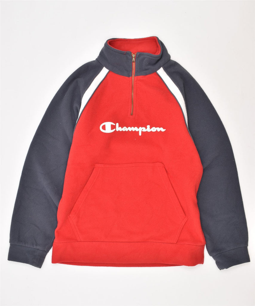 CHAMPION Boys Zip Neck Fleece Jumper 11-12 Years Large Red Polyester | Vintage | Thrift | Second-Hand | Used Clothing | Messina Hembry 