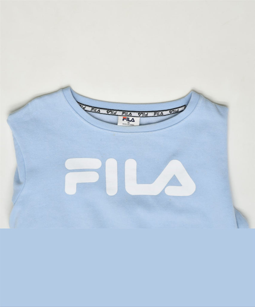 FILA Girls Loose Fit Graphic Sweatshirt Jumper 13-14 Years Blue Cotton | Vintage | Thrift | Second-Hand | Used Clothing | Messina Hembry 