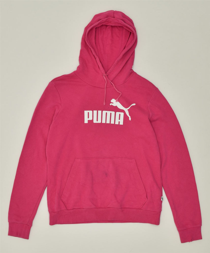 PUMA Womens Graphic Hoodie Jumper UK 14 Large Pink Cotton | Vintage | Thrift | Second-Hand | Used Clothing | Messina Hembry 