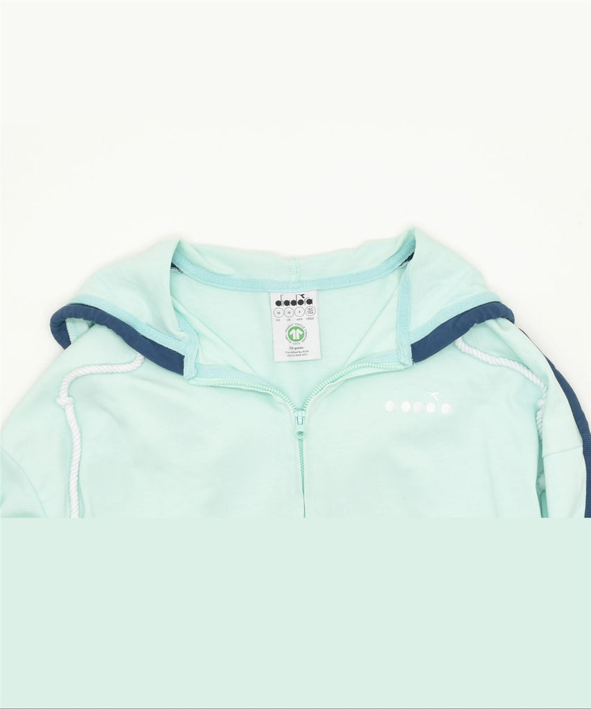 DIADORA Womens Zip Hoodie Sweater UK 12 Medium Turquoise Cotton | Vintage | Thrift | Second-Hand | Used Clothing | Messina Hembry 