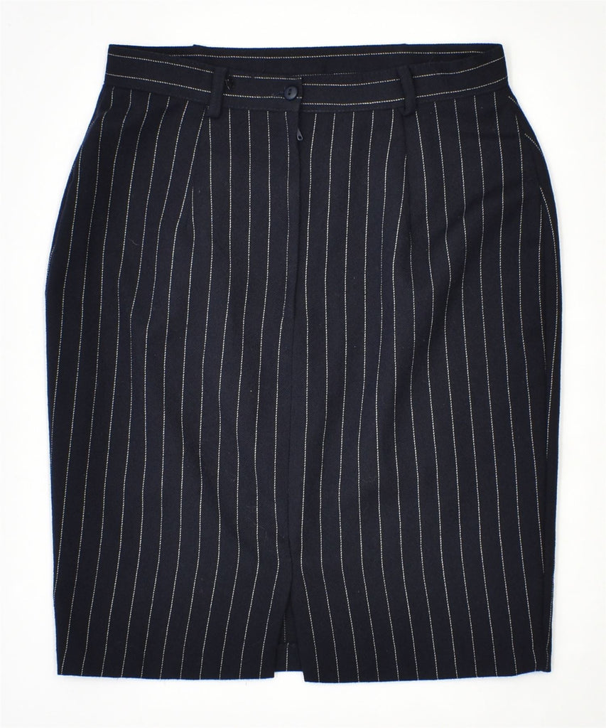 VINTAGE Womens Pencil Skirt W26 Small Navy Blue Pinstripe Wool | Vintage | Thrift | Second-Hand | Used Clothing | Messina Hembry 