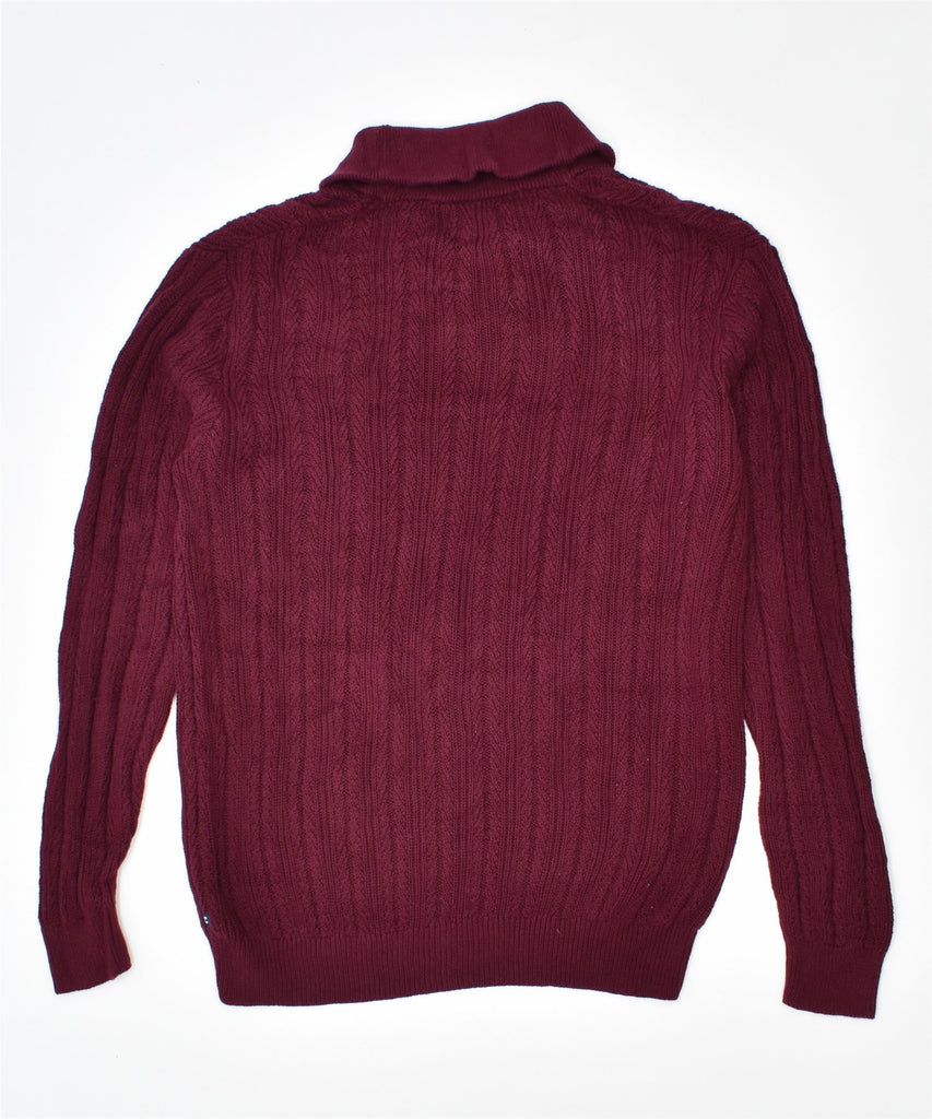 CHAPS Womens Shawl Neck Jumper Sweater UK 12 Medium Burgundy Cotton | Vintage | Thrift | Second-Hand | Used Clothing | Messina Hembry 