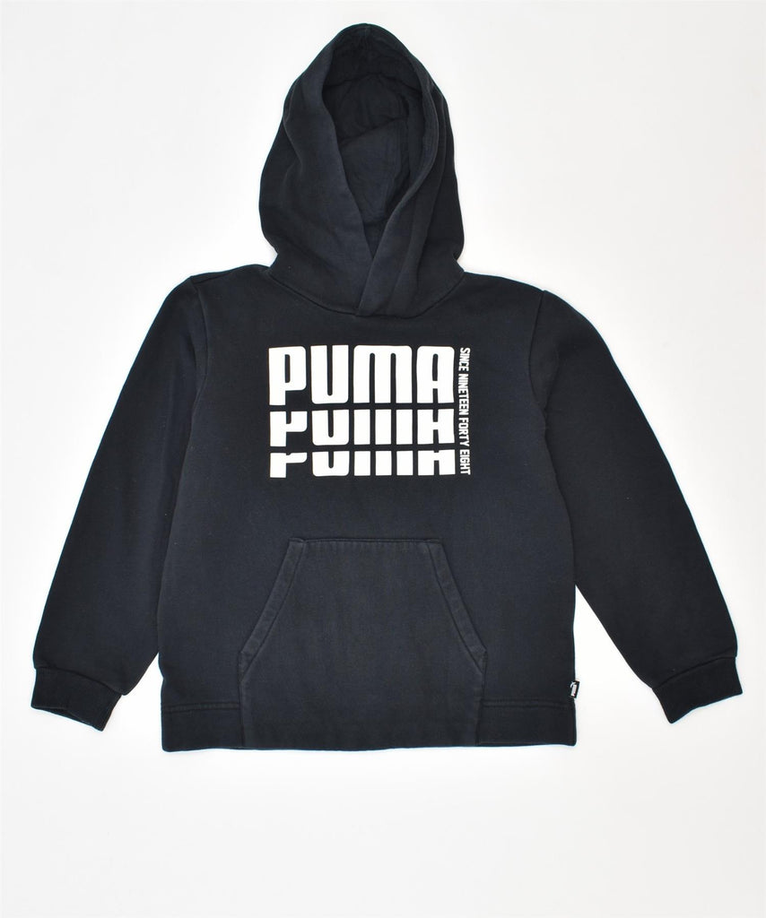 PUMA Girls Graphic Hoodie Jumper 7-8 Years Black Cotton | Vintage | Thrift | Second-Hand | Used Clothing | Messina Hembry 