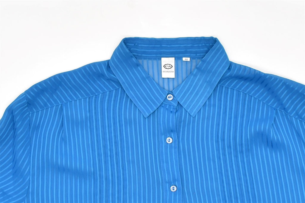 C & A Womens Shirt Blouse IT 48 XL Blue Pinstripe Polyester | Vintage | Thrift | Second-Hand | Used Clothing | Messina Hembry 