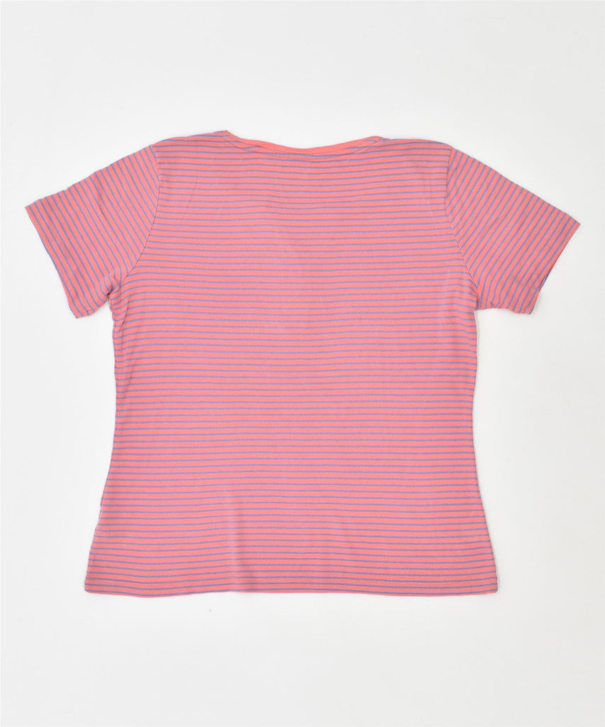 L.L.BEAN Womens Button Neck T-Shirt Top UK 14 Medium Pink Striped Cotton | Vintage | Thrift | Second-Hand | Used Clothing | Messina Hembry 