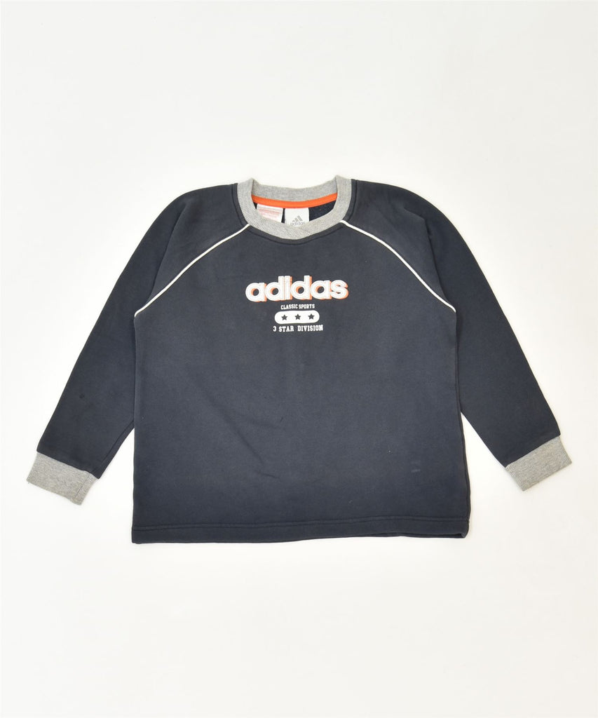 ADIDAS Boys Graphic Sweatshirt Jumper 7-8 Years Navy Blue Cotton Sports | Vintage | Thrift | Second-Hand | Used Clothing | Messina Hembry 