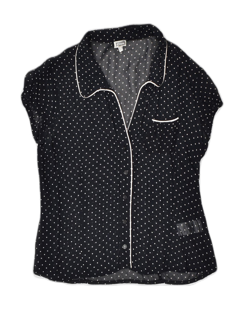 ETAM Womens Blouse Top UK 10 Small Black Polka Dot Viscose | Vintage | Thrift | Second-Hand | Used Clothing | Messina Hembry 