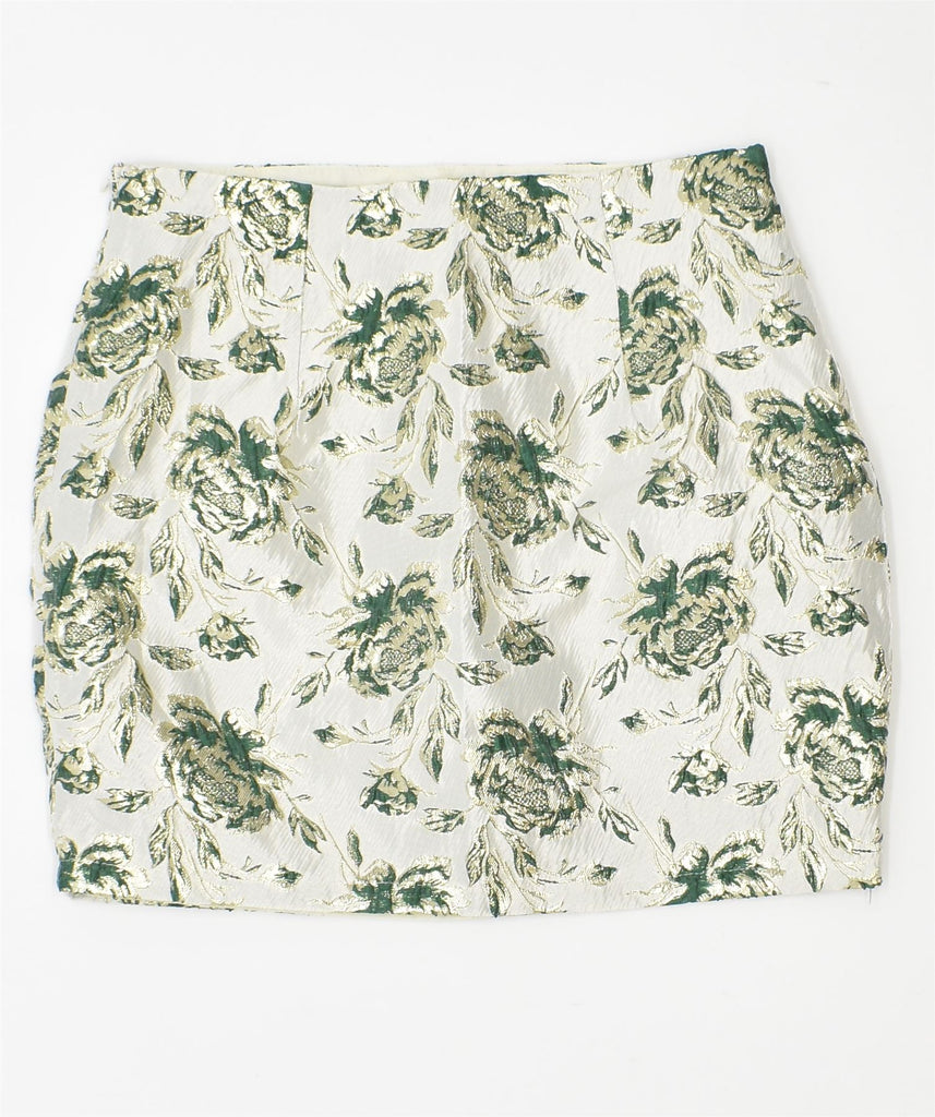 SHEIN Womens Mini Skirt Small W26 White Floral Polyester Vintage | Vintage | Thrift | Second-Hand | Used Clothing | Messina Hembry 