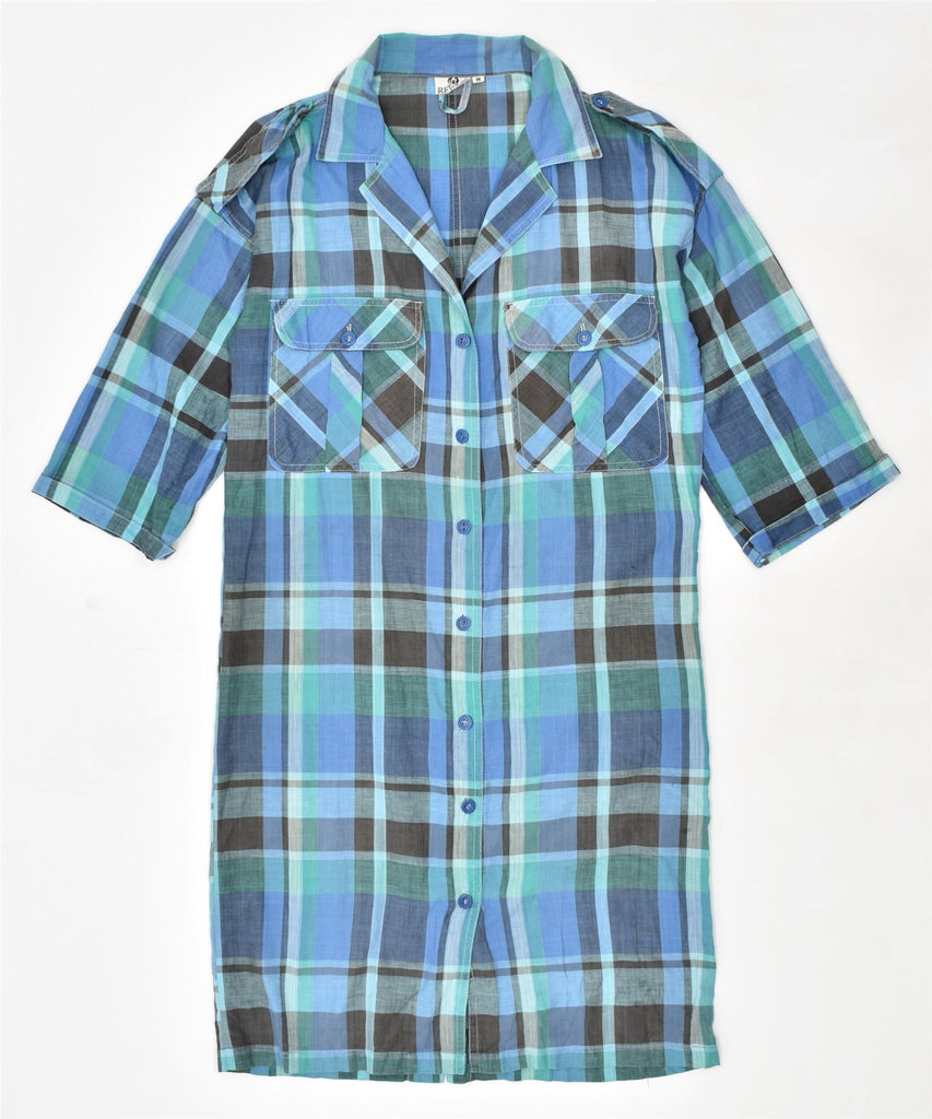 REVUE Womens Short Sleeve Shirt Dress UK 14 Medium Blue Check Cotton | Vintage | Thrift | Second-Hand | Used Clothing | Messina Hembry 