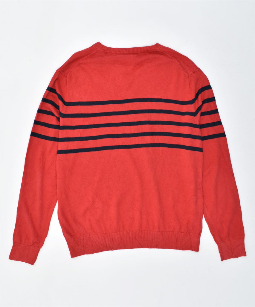 NAUTICA Mens V-Neck Jumper Sweater Large Red Striped Cotton | Vintage | Thrift | Second-Hand | Used Clothing | Messina Hembry 