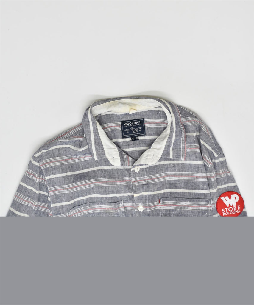 WOOLRICH Mens Shirt Small Grey Striped Linen | Vintage | Thrift | Second-Hand | Used Clothing | Messina Hembry 