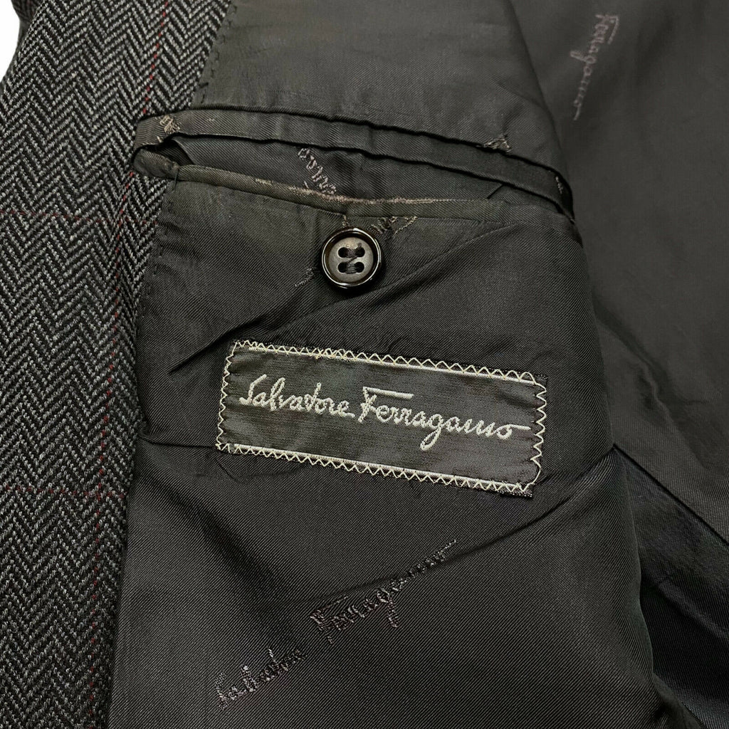 Salvatore Ferragamo Herringbone Blazer Jacket | Vintage Luxury Designer Grey VTG | Vintage Messina Hembry | Thrift | Second-Hand Messina Hembry | Used Clothing | Messina Hembry 