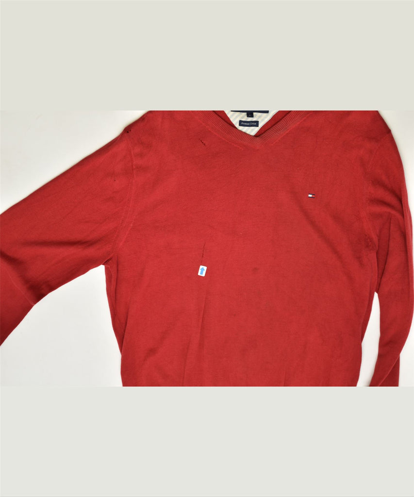 TOMMY HILFIGER Mens V-Neck Jumper Sweater Large Red Cotton | Vintage | Thrift | Second-Hand | Used Clothing | Messina Hembry 