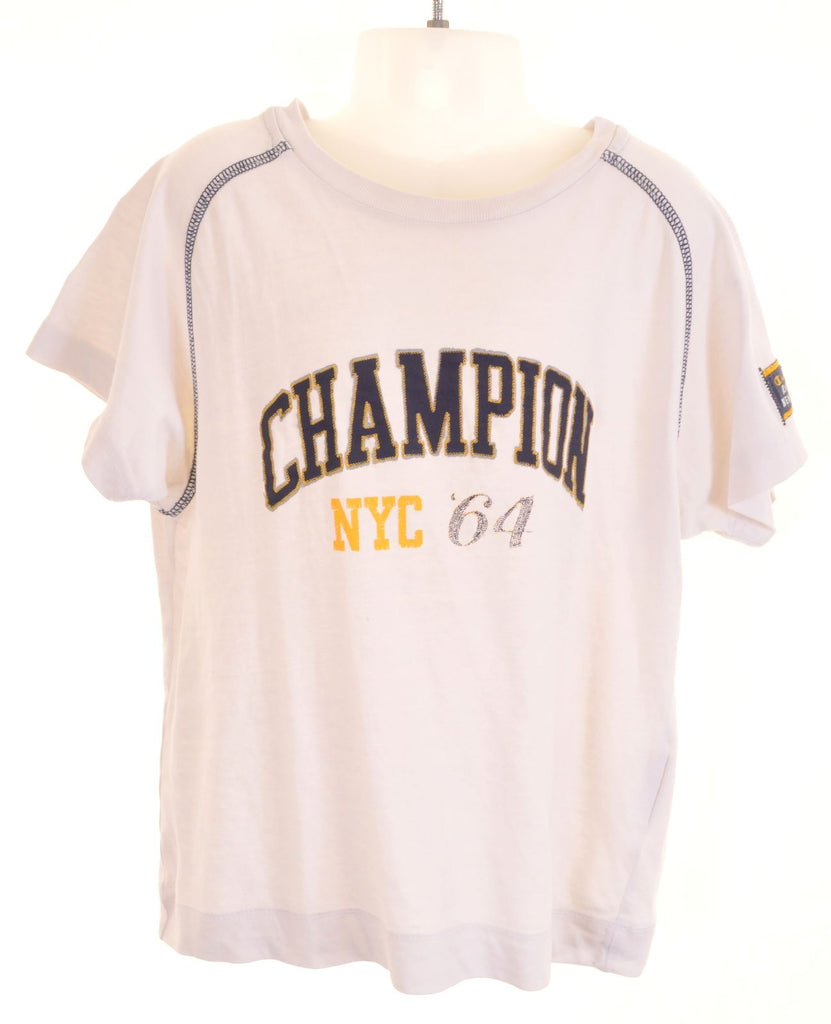 CHAMPION Boys Graphic T-Shirt Top 3-4 Years White Cotton - Second Hand & Vintage Designer Clothing - Messina Hembry