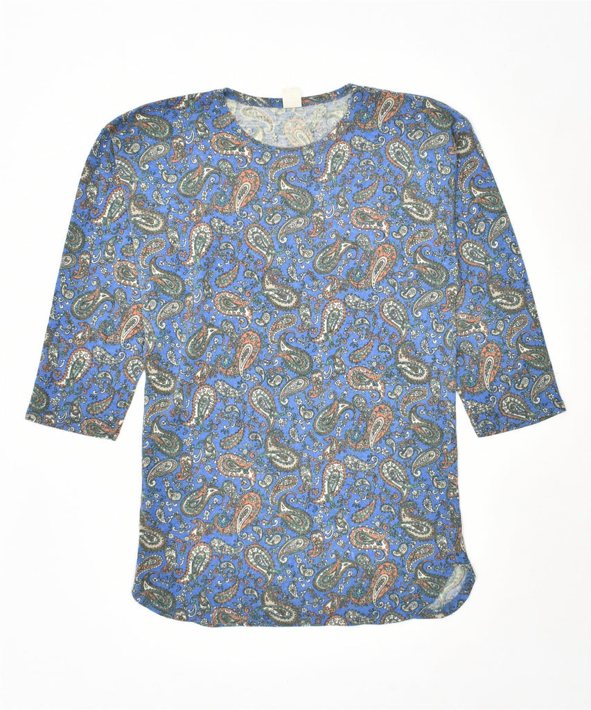 LINE EXCLUSIVE Womens 3/4 Sleeve Blouse Top UK 12 Medium Blue Paisley | Vintage | Thrift | Second-Hand | Used Clothing | Messina Hembry 