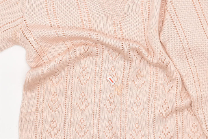 VINTAGE Womens 3/4 Sleeve V-Neck Jumper Sweater UK 14 Large Pink Cotton | Vintage | Thrift | Second-Hand | Used Clothing | Messina Hembry 