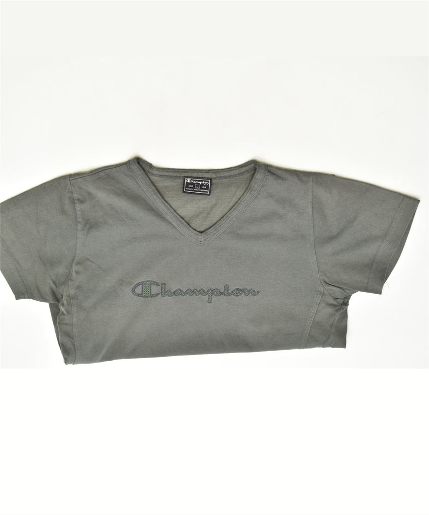 CHAMPION Womens T-Shirt Top UK 14 Large Grey Cotton | Vintage | Thrift | Second-Hand | Used Clothing | Messina Hembry 