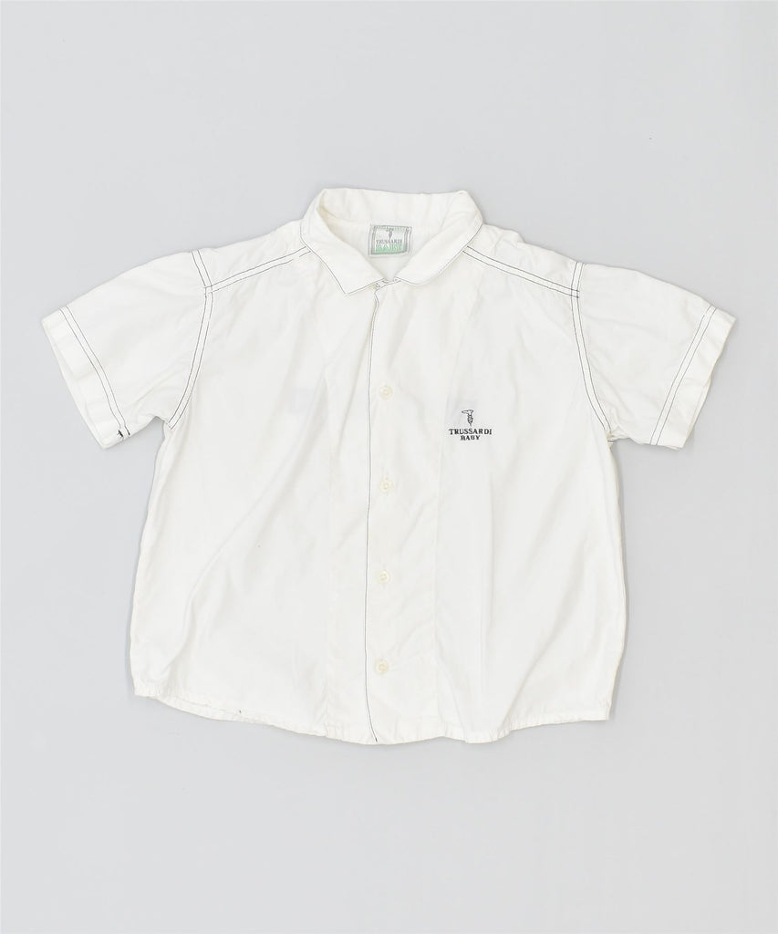 TRUSSARDI BABY Boys Graphic Short Sleeve Shirt 2-3 Years White Cotton | Vintage | Thrift | Second-Hand | Used Clothing | Messina Hembry 