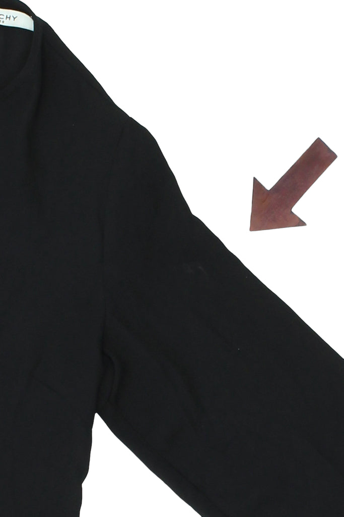 Givenchy Uniformes Women's Long Sleeve Top | Vintage Polyester Designer Black | Vintage Messina Hembry | Thrift | Second-Hand Messina Hembry | Used Clothing | Messina Hembry 