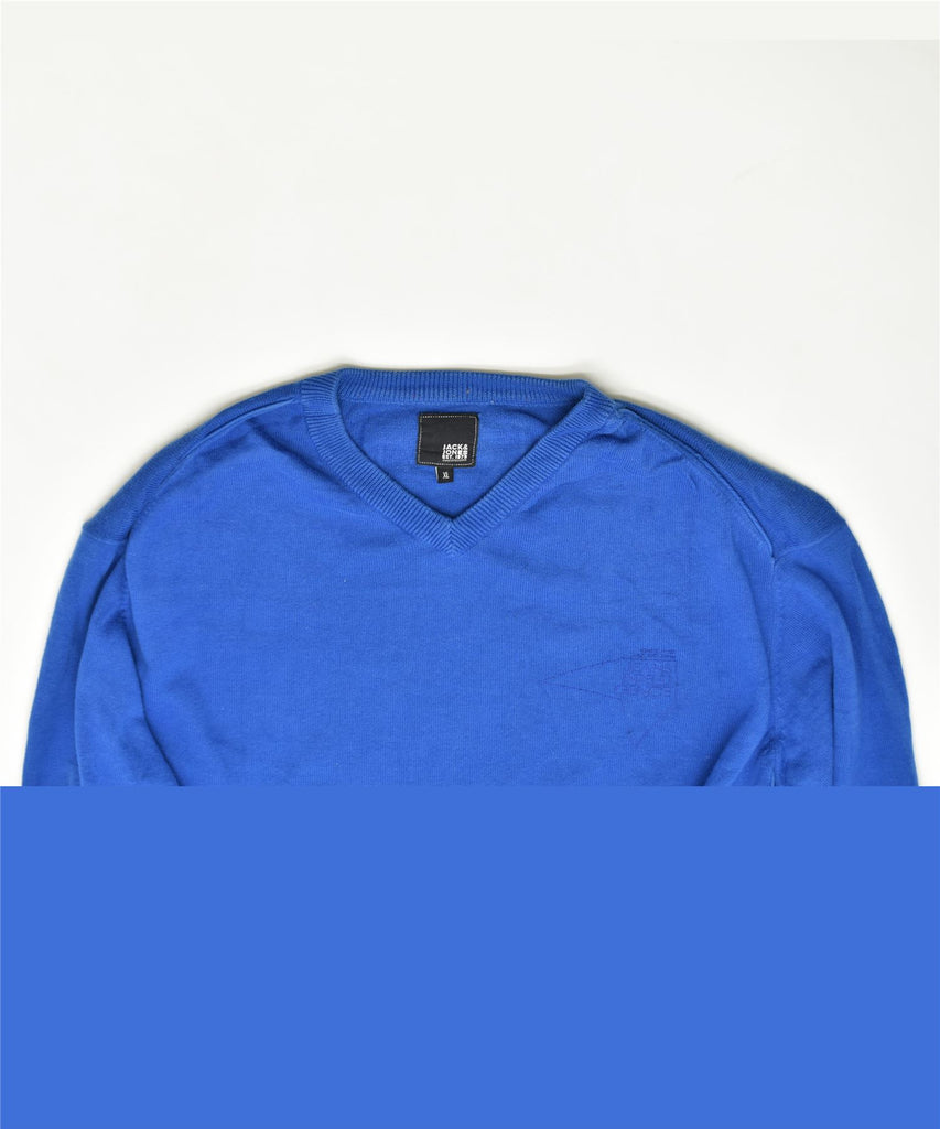 JACK & JONES Mens V-Neck Jumper Sweater XL Blue Cotton | Vintage | Thrift | Second-Hand | Used Clothing | Messina Hembry 