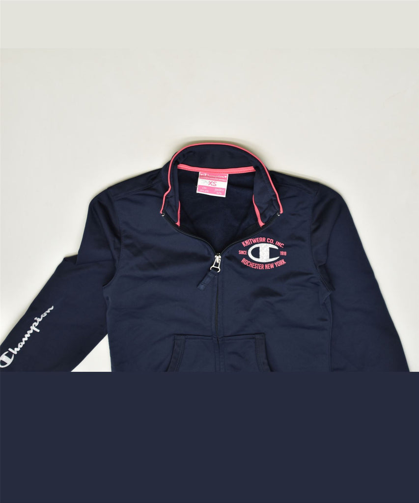 CHAMPION Girls Tracksuit Top Jacket 5-6 Years XS Navy Blue Polyester | Vintage | Thrift | Second-Hand | Used Clothing | Messina Hembry 