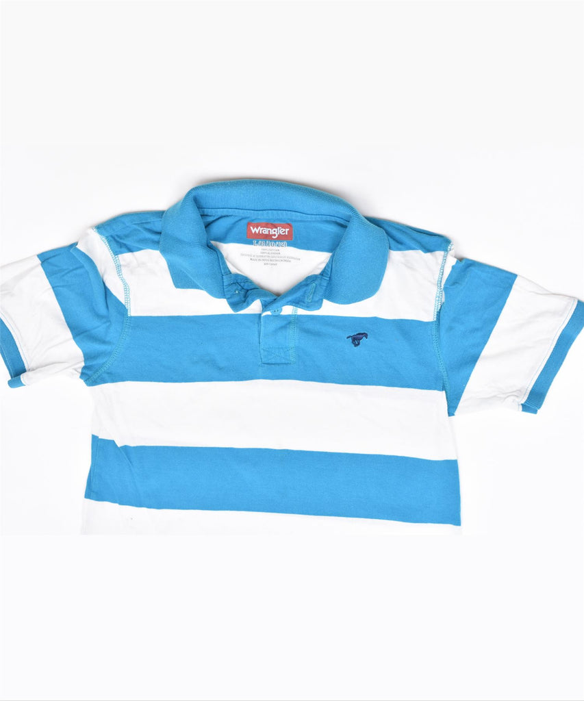 WRANGLER Boys Polo Shirt 11-12 Years Large Blue Striped Cotton | Vintage | Thrift | Second-Hand | Used Clothing | Messina Hembry 