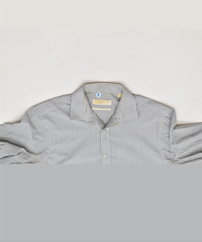 MICHAEL KORS Mens Regular Fit Shirt Size 15 1/2 Medium Grey Striped Cotton | Vintage | Thrift | Second-Hand | Used Clothing | Messina Hembry 