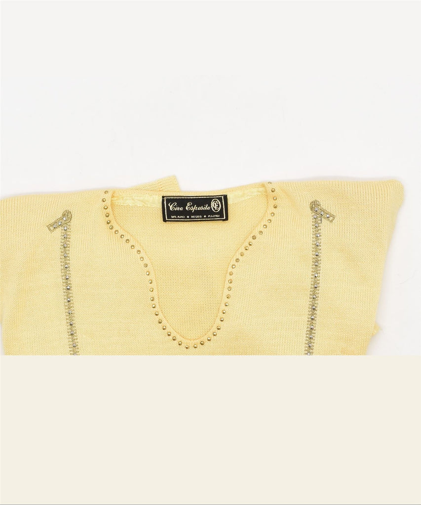 CIRA ESPOSITA Womens Short Sleeve V-Neck Jumper Sweater UK 18 XL Yellow | Vintage | Thrift | Second-Hand | Used Clothing | Messina Hembry 