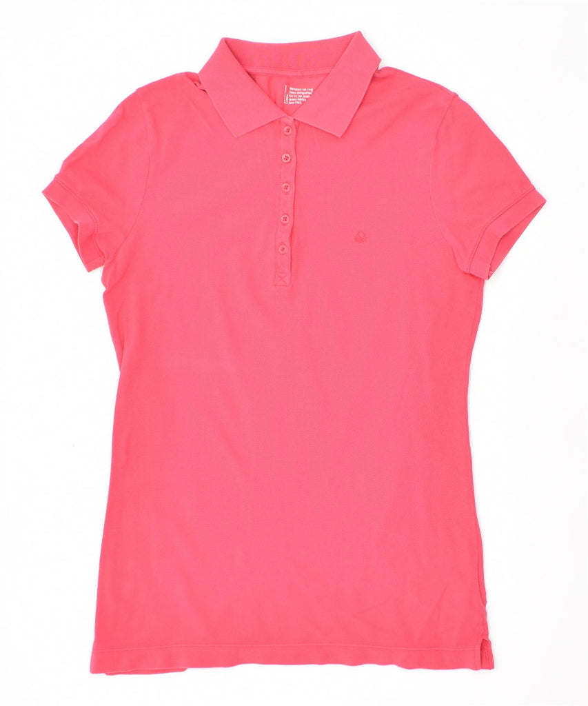 BENETTON Womens Polo Shirt UK 12 Medium Pink Cotton | Vintage | Thrift | Second-Hand | Used Clothing | Messina Hembry 