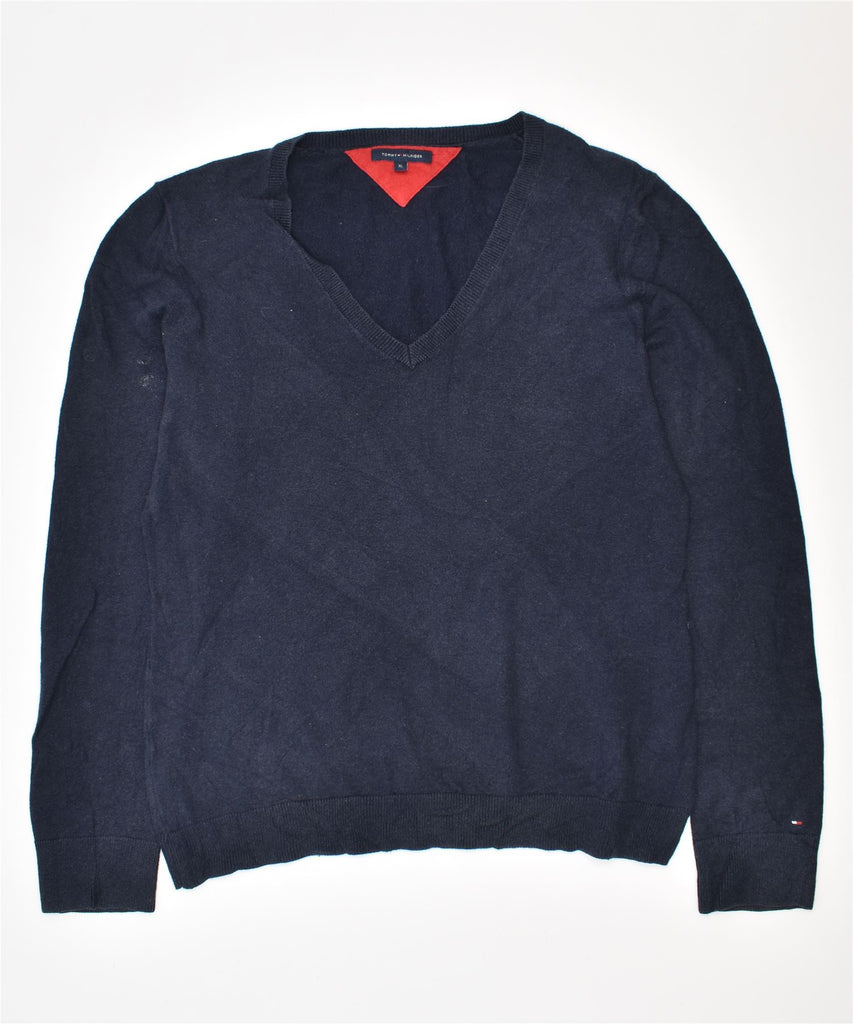 TOMMY HILFIGER Womens V-Neck Jumper Sweater UK 18 XL Navy Blue Cotton | Vintage | Thrift | Second-Hand | Used Clothing | Messina Hembry 